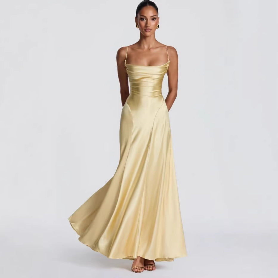 Cross-Back Lace-Up Satin Slip Dress