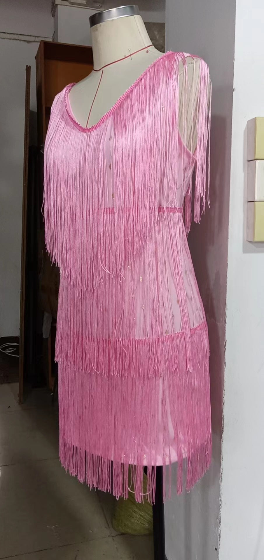Tassel Fringe V-Neck Maxi Dress