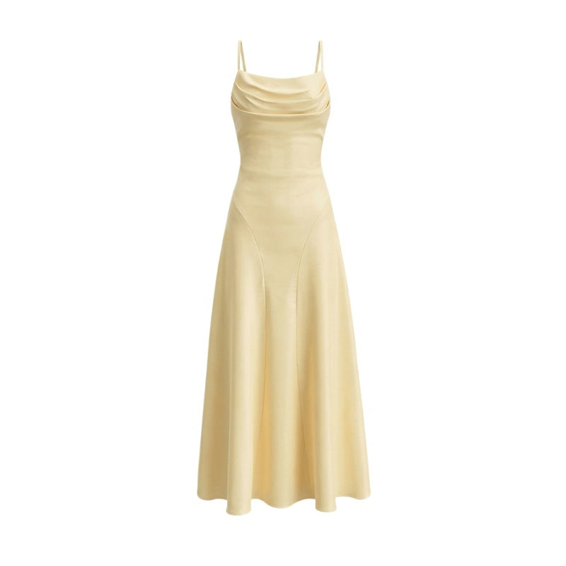 Cross-Back Lace-Up Satin Slip Dress