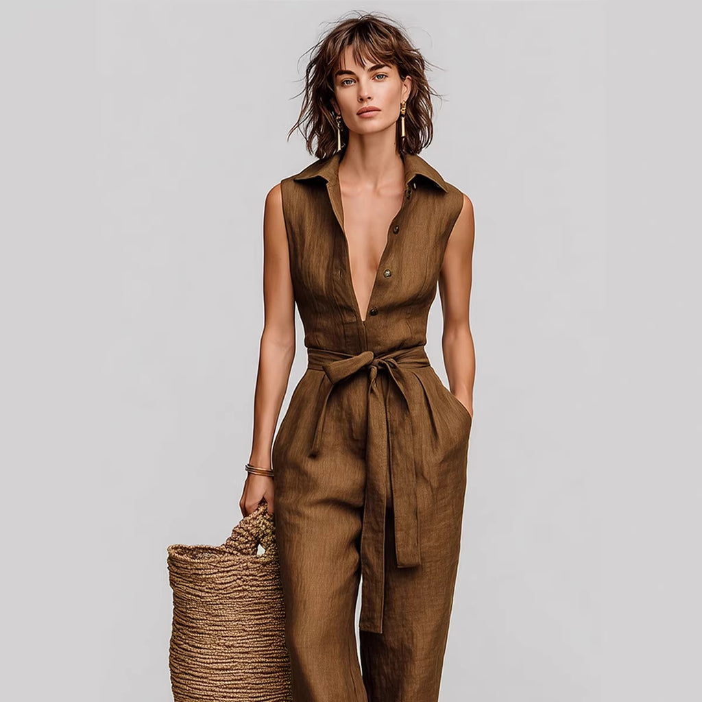 High-Waist Wide-Leg Lace-Up Jumpsuit