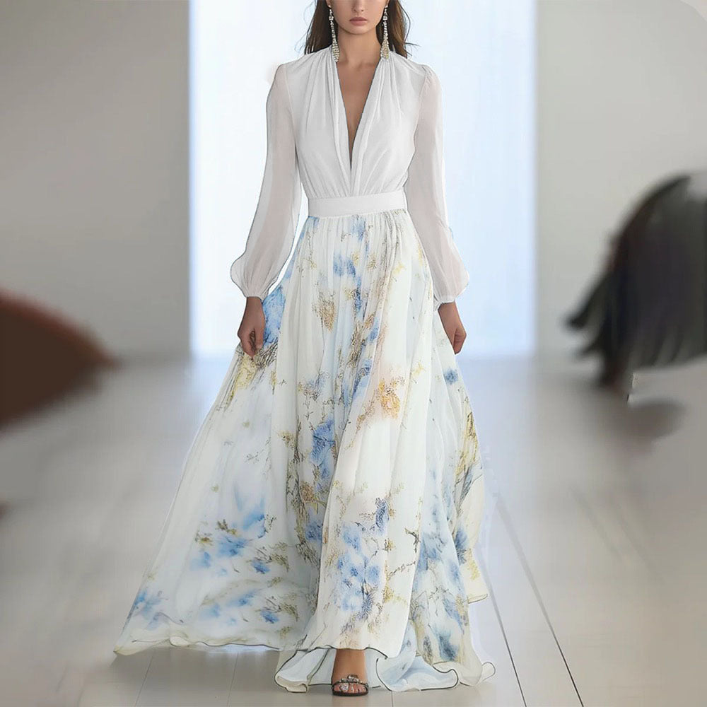Puff Sleeve Lace-Up Maxi Dress