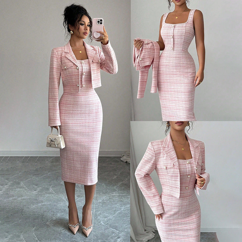 Plaid Short Jacket & Skirt Co-ord Set